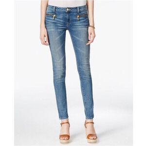 MICHAEL KORS Izzy Skinny Denim Jeans Womens Size 2 Light Wash Denim Gold Zipper